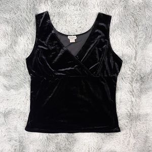 Vintage Black Velvet Fitted Crossover V-Neck Top